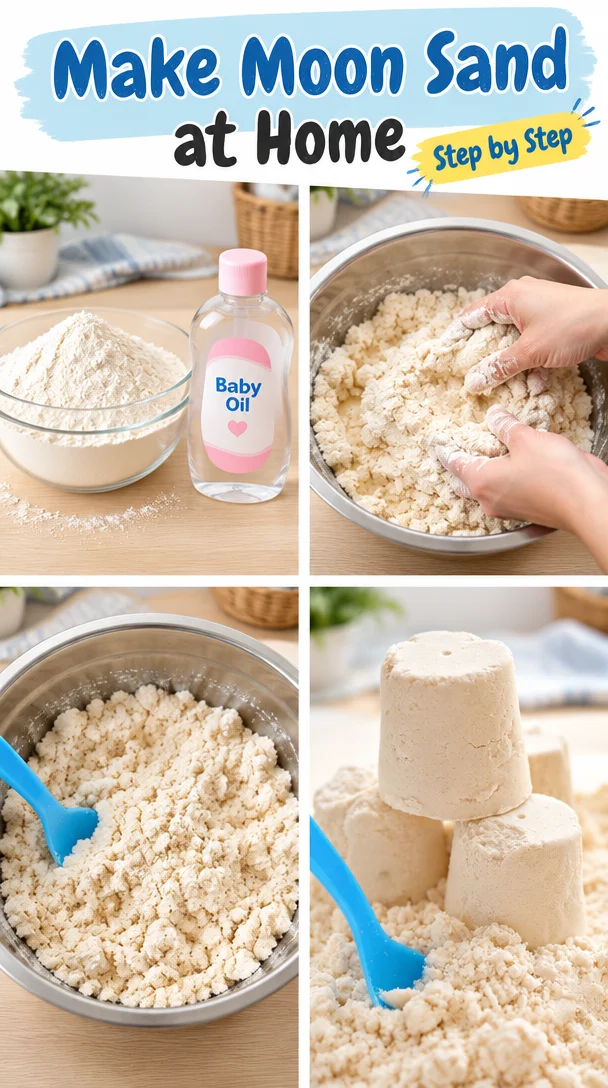 Homemade Moon Sand for fun and sensory play activities.