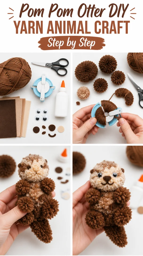 Pom Pom Otter DIY Yarn Animal Craft