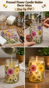 Pressed Flower Candle Holder Decor Ideas
