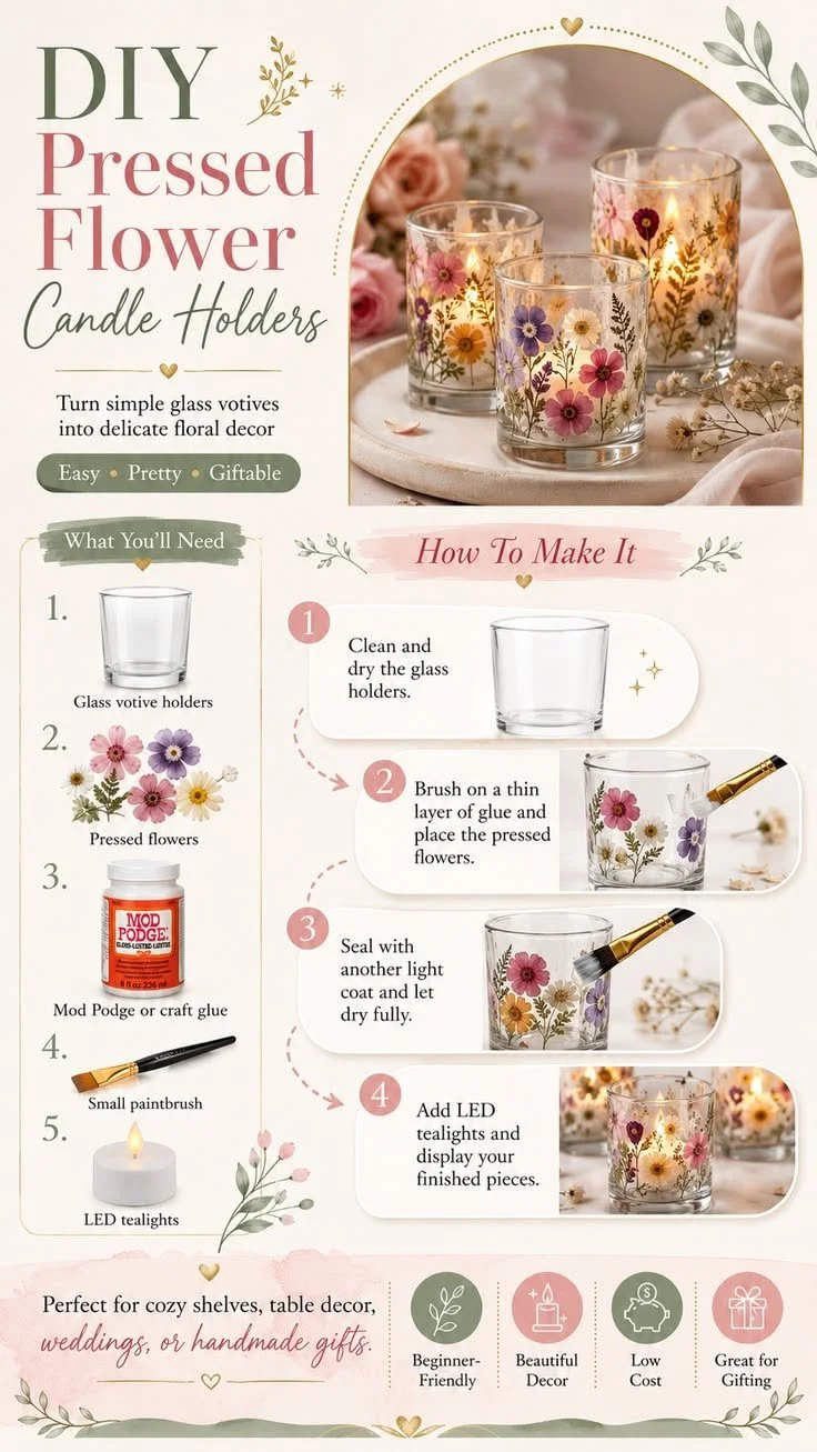 Pressed Flower Candle Holders | Easy Botanical DIY