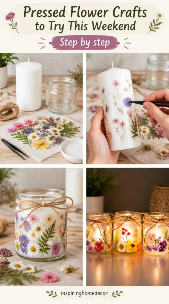 Beautiful pressed flower crafts for DIY projects and home decor ideas