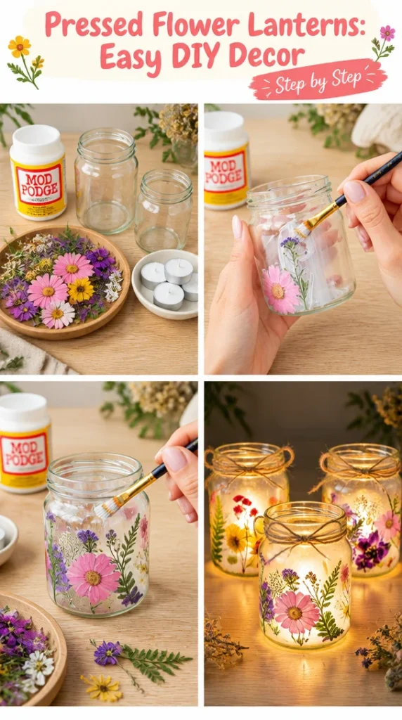 DIY pressed flower lanterns for home decor