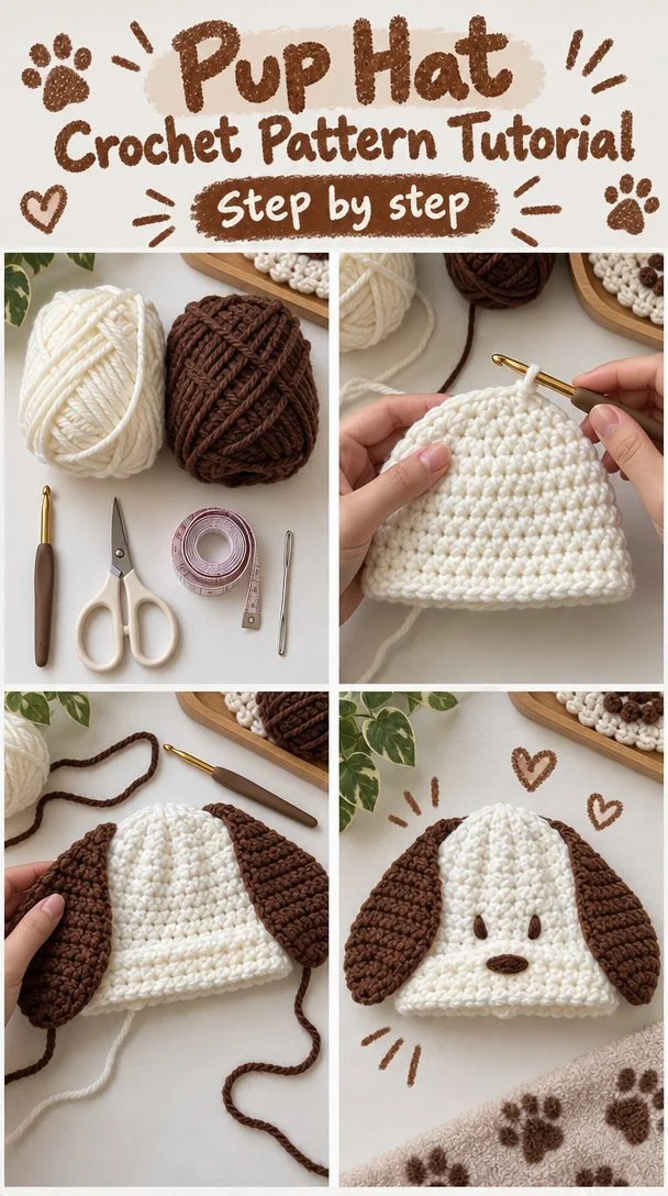 Pup hat crochet pattern tutorial for adorable pet accessories