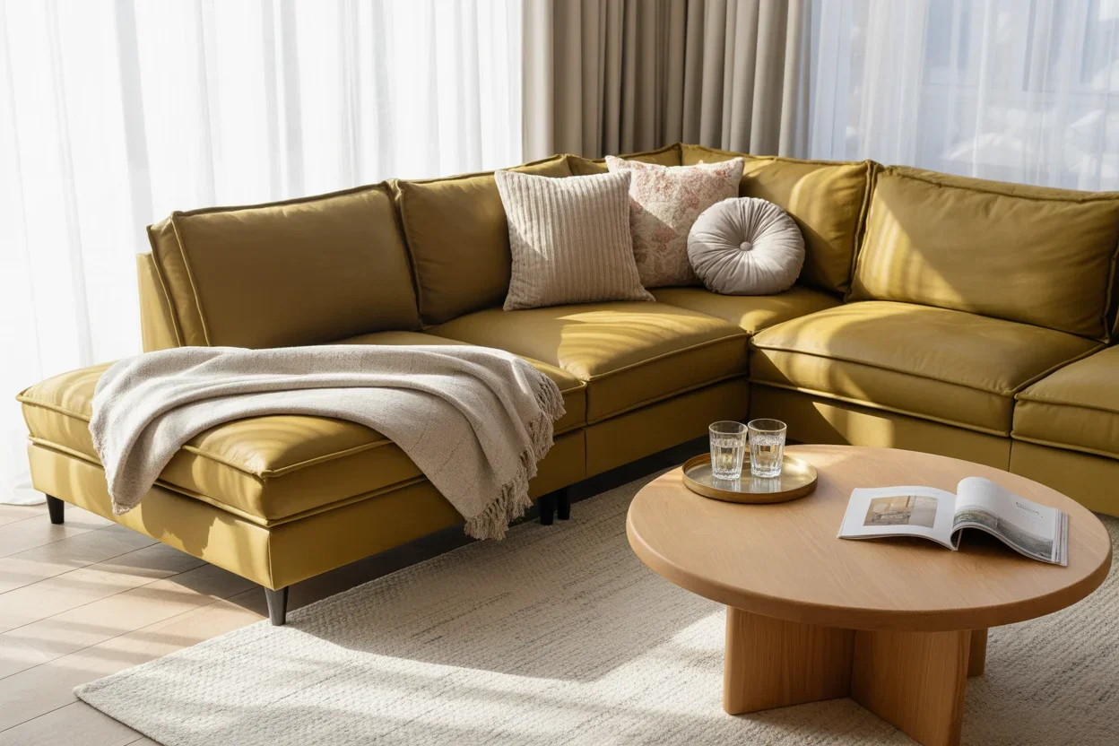 Scandinavian Living Room: Cozy Up with Beta Cypress Green Right Chaise Sectional