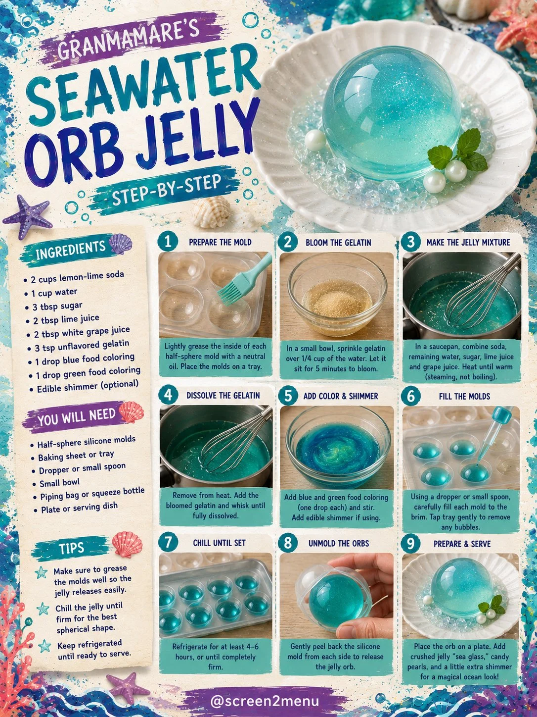 Seawater orb jelly recipe inspired by ponyo