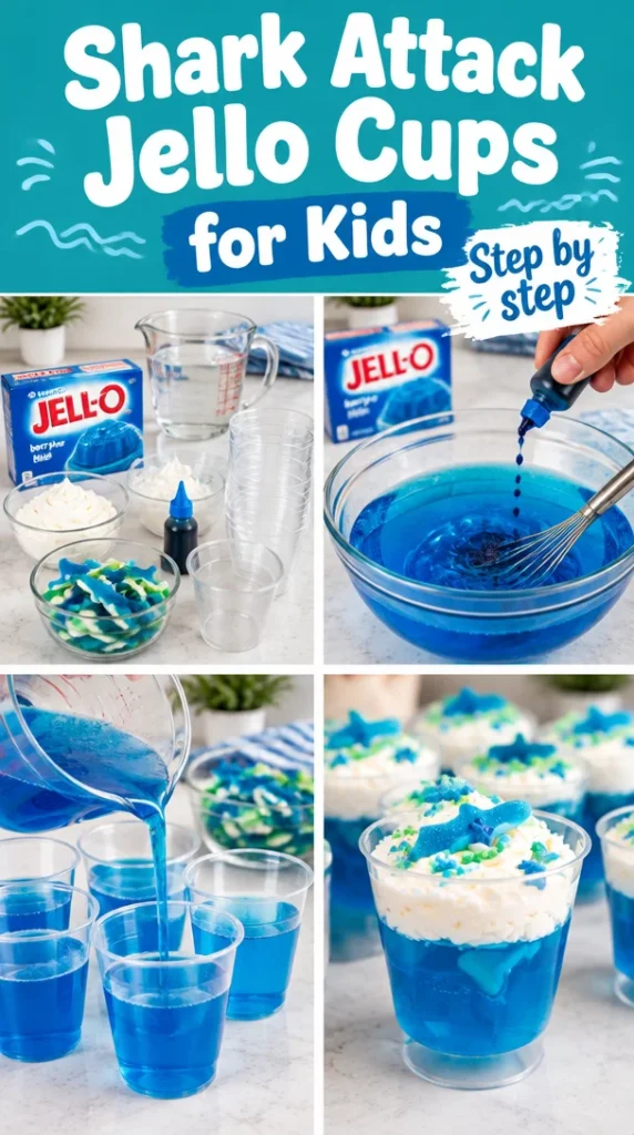 Colorful shark attack jello cups for kids party treats