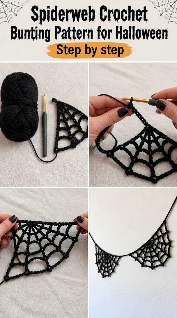 Spiderweb Crochet Bunting Pattern for Halloween