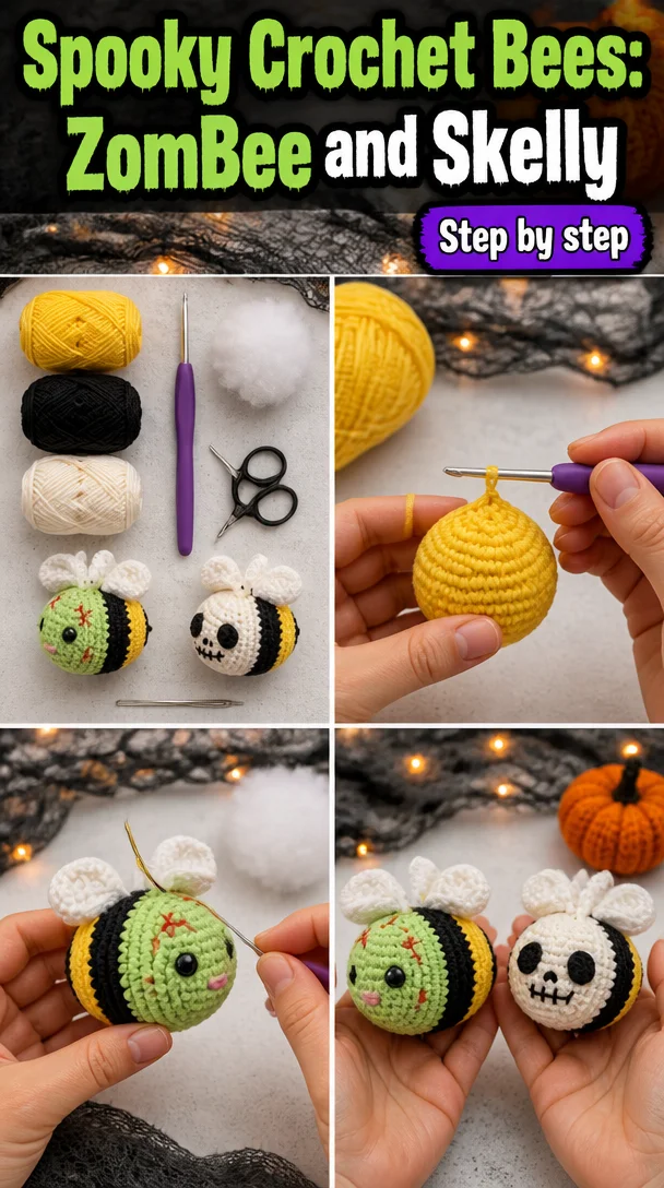 Spooky Crochet Bees: ZomBee and Skelly