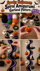 Spooky Halloween Spiral Amigurumi Garland