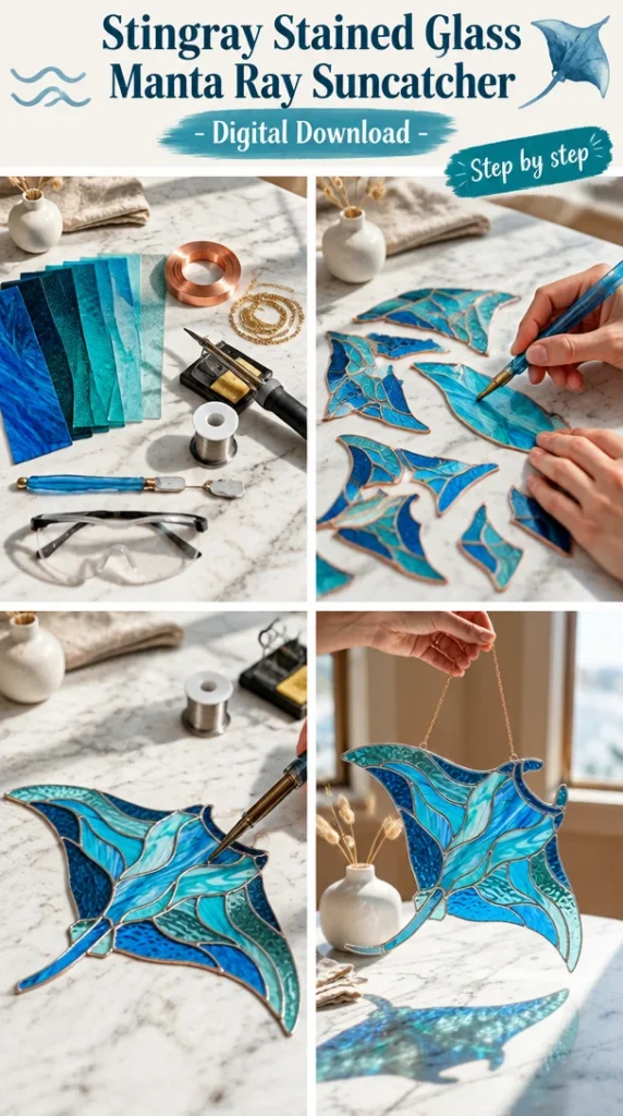 Stingray stained glass manta ray suncatcher digital download