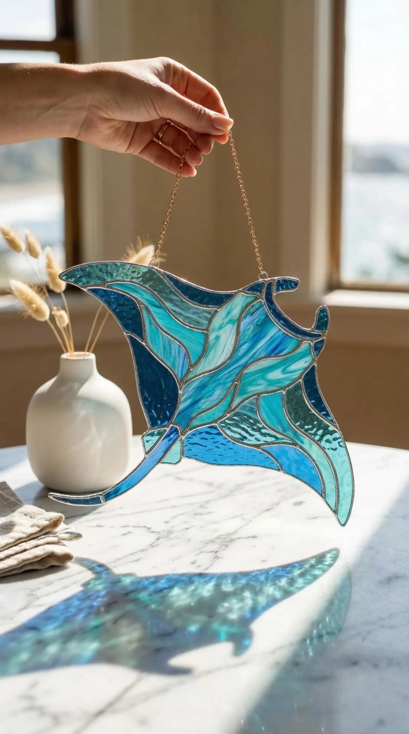 PA93 Stingray Stained Glass Manta Ray Suncatcher Mini Manta Home House Decor Ocean Window Wall Decoration Sea Art Digital Download