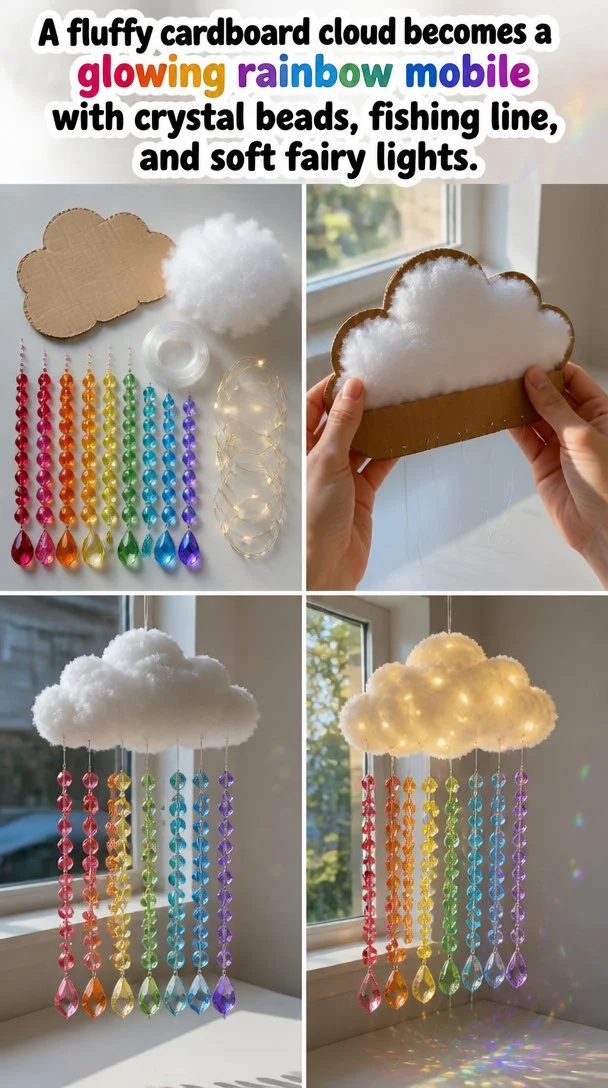 Transform a Cardboard Cloud into a Glowing Rainbow Mobile for Your Space